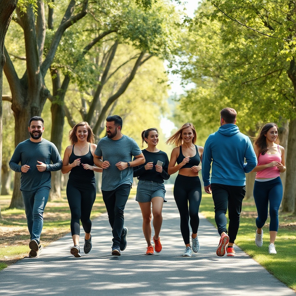 Group of people walking in a park for exercise